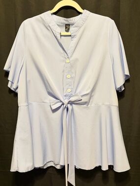 Light Blue Tie-Front Blouse